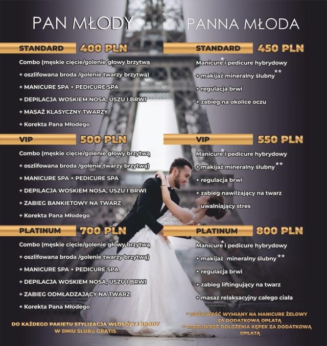 Pan młody. Pakiety dla pana młodego.